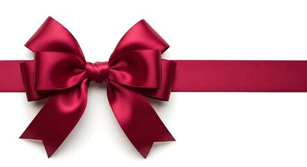 Fototapeta premium Elegant Crimson Satin Bow and Ribbon on White Background, Gift Concept.
