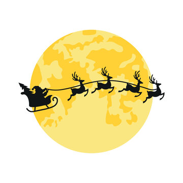 Santa Clause On Sleight With Moon