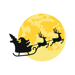 Santa Clause On Sleight With Moon
