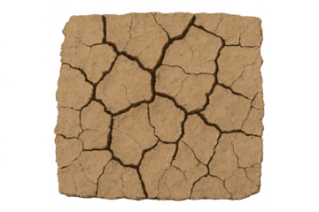 Cracked dry earth showing drought and global warming impact, parched soil texture, transparent background