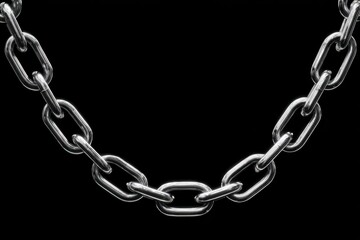 Fototapeta premium Sliver Chain. Isolated Metallic Link on Black Background - 3D Rendering Illustration