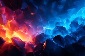 Abstract Ice Crystals with Vibrant Blue and Orange Colors in Artistic Digital Artwork