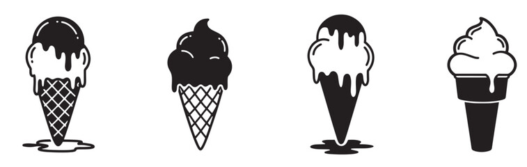 Black and white vector template featuring various ice cream illustrations including cones scoops and Popsicle in a clean modern and graphic dessert themed layout, vector illustration.