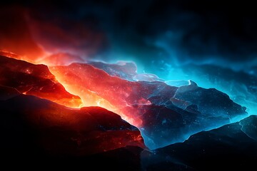 Vivid Cosmic Landscape with Bright Red and Blue Nebulae in Deep Space