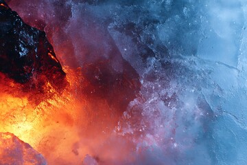 Volcanic Eruption with Lava and Water Splash in Dramatic Natural Scene