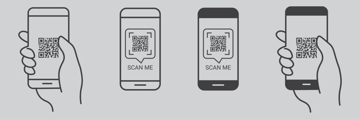 QR Code & Barcode Scanner Icon Set – Mobile & Digital Payment Vector