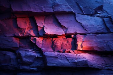 Colorful Illuminated Rock Wall with Vibrant Pink and Blue Lighting for Artistic and Nature-themed Decor