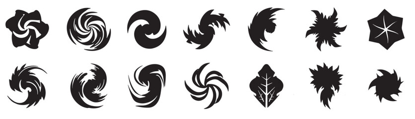 Obraz premium Spiral swirl motion energy texture logo abstract geomatic shape botanical outline flower decorative icon company business set symbol vintage circle leaf fire water bird wing retro vector illustration.