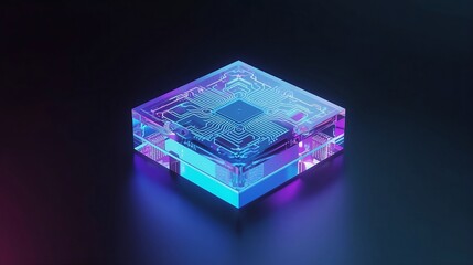 Futuristic wallpaper of a transparent crystal CPU, a clear microchip sculpted like glass. Clean, minimal, and high-tech—showcasing refraction, fine circuitry, color dispersion, and innovation.