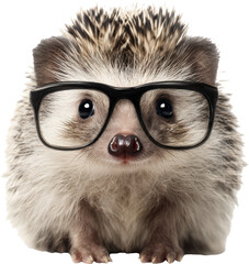 Hedgehog wearing glasses isolated on transparent background