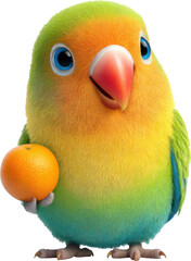 Lovebird holding fruit isolated on transparent background