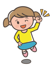 元気にジャンプをしてガッツポーズする女の子の全身イラスト