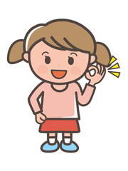 笑顔でOKする女の子の全身イラスト