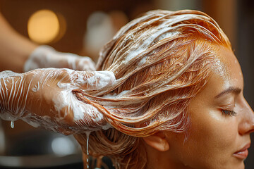 Dyeing hair at home with gloves for a vibrant color transformation Generative AI