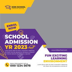 School admission poster with smiling young student boy
