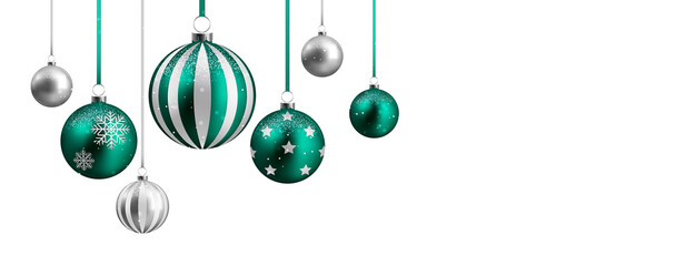 Silver and mint christmas balls  on background	