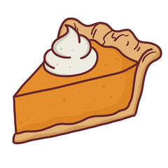 Cute Thanksgiving Pumpkin Pie Slice with Whipped Cream Dessert Illustration
