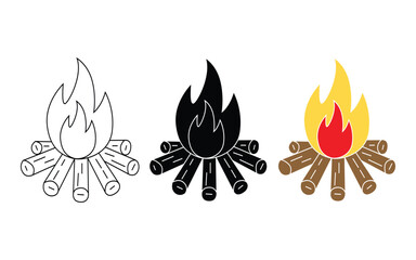 Bonfire Night Illustration, Campfire Vector Design Art, Outdoor Flame Minimal Artwork