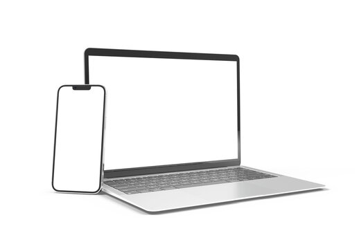 Mobile phone and laptop isolated on transparent background 3d rendering