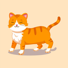 Cute orange cat standing happily with a bright smile, perfect for animal, pet, or mascot cartoon vector illustration.