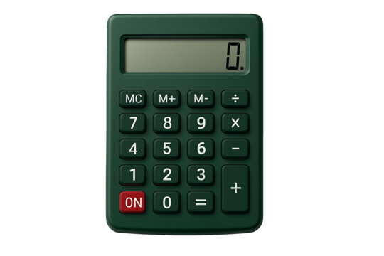 Modern green calculator isolated on transparent background