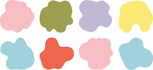 Abstract colorful blobs, organic shapes, paint splash elements, vector design, modern art, pastel tones, UI decoration, graphic assets