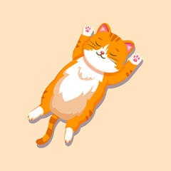 Cute orange cat sleeping on its back with a smile, perfect for rest, cozy, or pet-themed cartoon illustration.