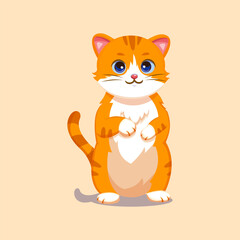 Cute orange cat standing with a gentle and curious expression, perfect for pet, mascot, or animal cartoon illustration.