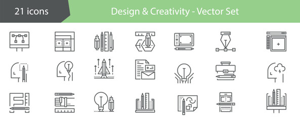 Set of thin line icons of graphic design. Art, creativity and graphic design. Vector illustrator.