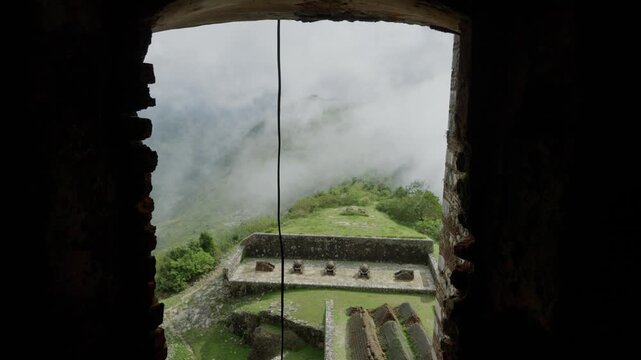 View from window of Citadelle Laferri&egrave;re, historic landmark shrouded in clouds, Cap-Ha&iuml;tien, Haiti