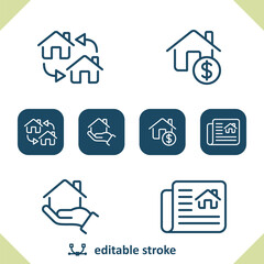 Real Estate Icons. House, Price, Dollar, Hand, Newspaper Icon