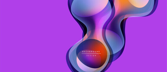 Abstract fluid shapes overlap purple backdrop. Modern design features vibrant colors, gradients, smooth transitions. Background suggests creativity, innovation.