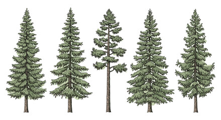 Obraz premium Diverse evergreen trees stand tall and majestic, showcasing natural woodland beauty and forest growth for serene outdoor scenes