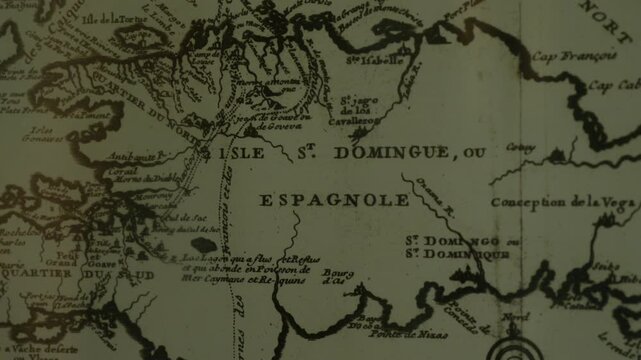 Close-up of antique map of Hispaniola, Haiti, and Dominican Republic