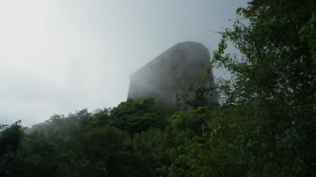Citadelle Laferri&egrave;re, shrouded in mist and fog, historic landmark in Haiti. Low-angle