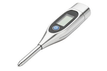 Digital meat thermometer for cooking with a silver metal probe isolated on transparent background