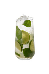 Mojito cocktail with lime and mint.  transparent