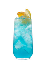 Blue cocktail with a slice of lemon. transparent