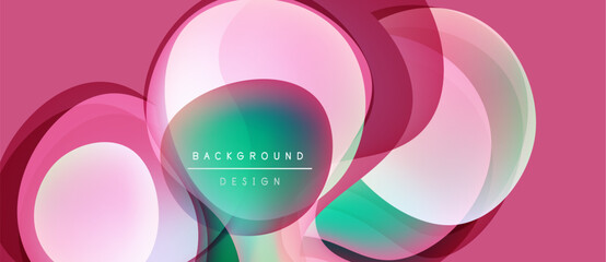 Abstract pink design features overlapping circles, gradients. Text reads background design within central shape. Modern, vibrant composition.