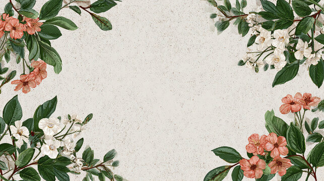 Floral Border composed of delicate flowers and green leaves arranged to form an elegant design