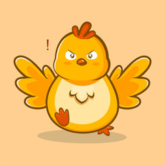 Cute yellow chick showing angry expression with raised wings, perfect for emotion, mascot, or cartoon illustration concept.