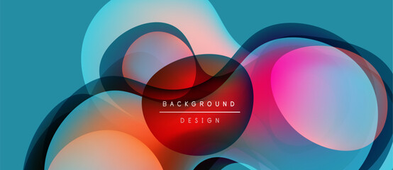 Abstract fluid shapes overlap, creating vibrant color gradients. Modern design with text elements, suitable for backgrounds.