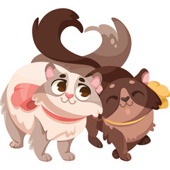 Two Cute Pixel Art Cats Forming A Heart Shape With Tails Embracing In A Whimsical Style With A Flower Accessory