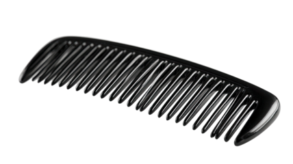An isolated black plastic comb on a white background is a common beauty and hair care accessory and tool