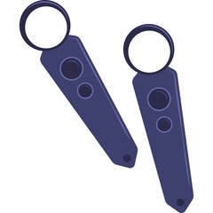 Two Dark Blue Keychains with Rings and Circular Openings on a Transparent Background