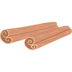 Two Cinnamon Sticks Rolling Spices Isolated on White Background With Curly Texture Inside Warm Brown Color