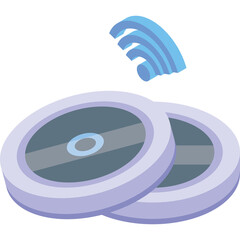 Two Circular Discs with Wifi Symbol Overhead Against Transparent Background