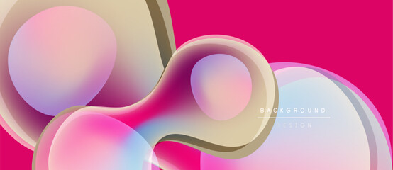 Abstract fluid shapes overlap, creating dynamic pink, gold, purple composition. Modern design element for backgrounds, presentations.