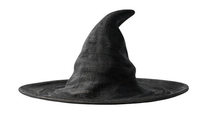A black witch hat accessory isolated on a white background is a classic Halloween fashion object