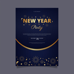 New years eve party invitation template with red fireworks background